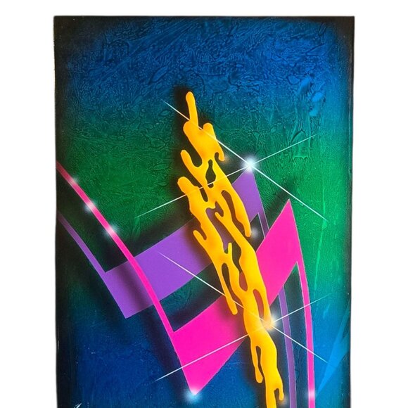 Modern Abstract Wall Art Metal 1990s Memphis Style 24 x 12 Green Blue Decor - Picture 4 of 16